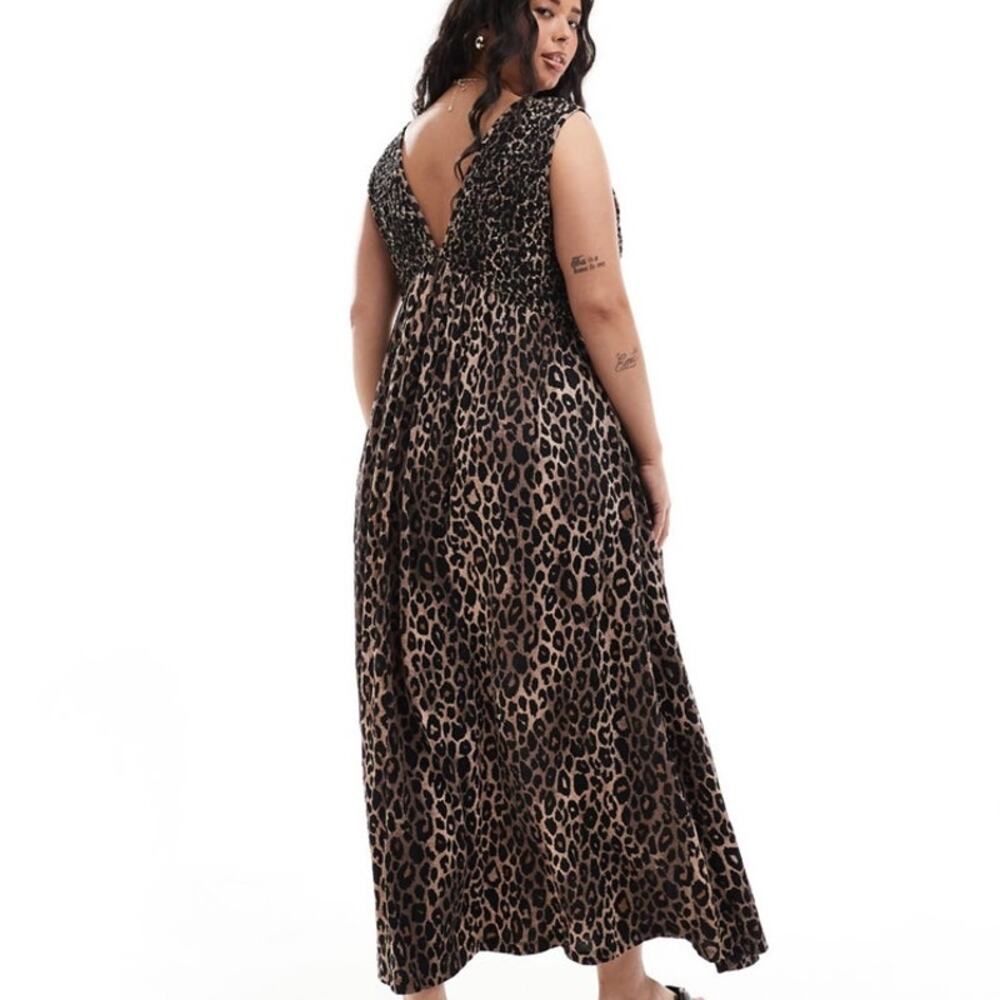 ASOS Design Curve 20 US Leopard Print Midaxi V Neck Full Hem Midi Maxi Dress NWT - Picture 12 of 12